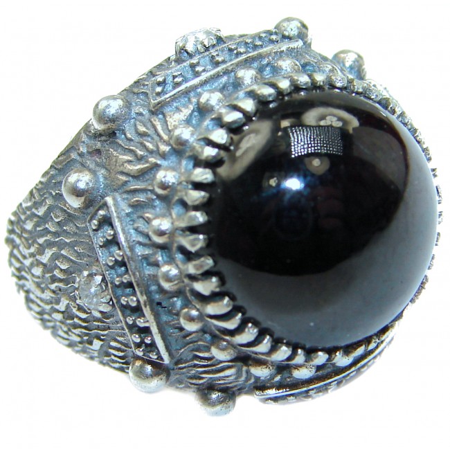 Huge Genuine Garnet Rhodium over .925 Sterling Silver handmade Ring s. 8 1/4