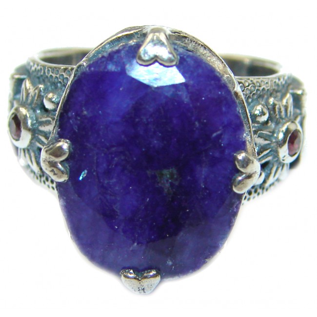 Large Vintage Style Sapphire & White Topaz Sterling Silver ring; s. 6 1/2