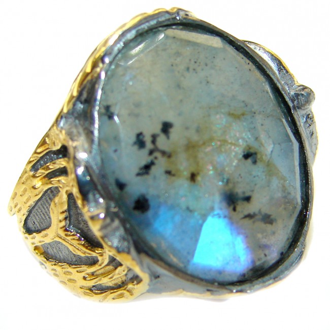 Infinity Labradorite 18K Gold over .925 Sterling Silver ITALY handmade ring size 8
