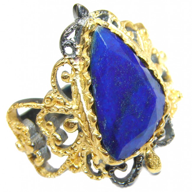 Natural Lapis Lazuli 14K Gold over .925 Sterling Silver handcrafted ring size 8