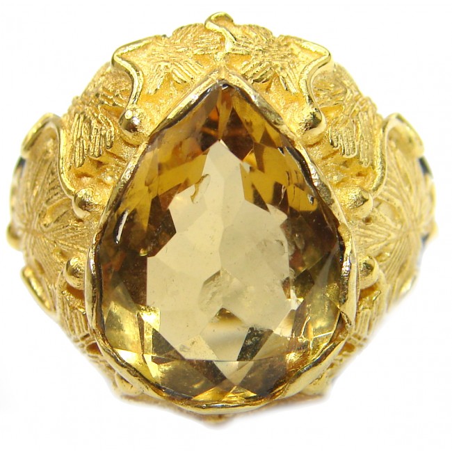 Baroque Style Natural Citrine 14K Gold over .925 Sterling Silver handcrafted Ring s. 8 1/4