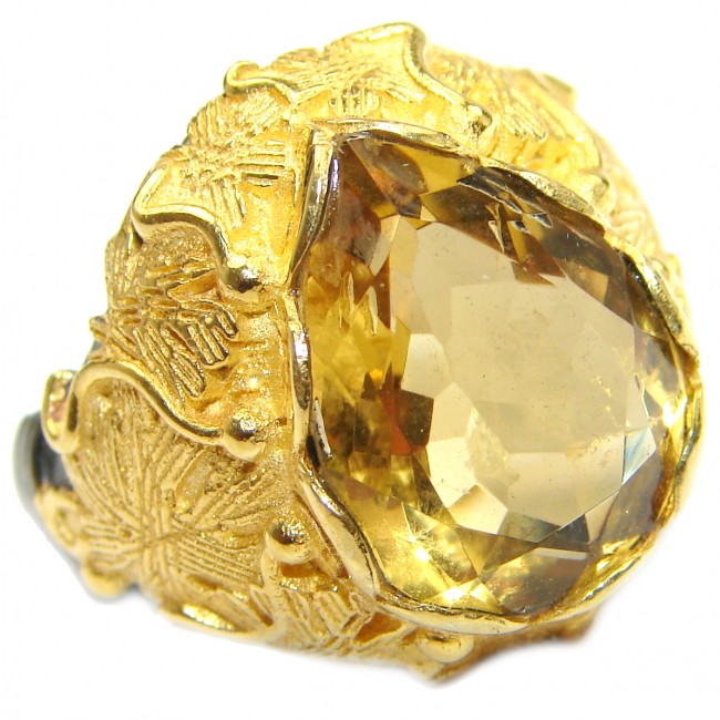 Baroque Style Natural Citrine 14K Gold over .925 Sterling Silver handcrafted Ring s. 8 1/4