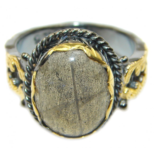Labradorite 18K Gold over .925 Sterling Silver ITALY handmade ring size 8