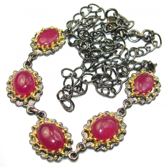 Authentic Ruby 14K Gold Rhodium over .925 Sterling Silver handmade Statement Necklace