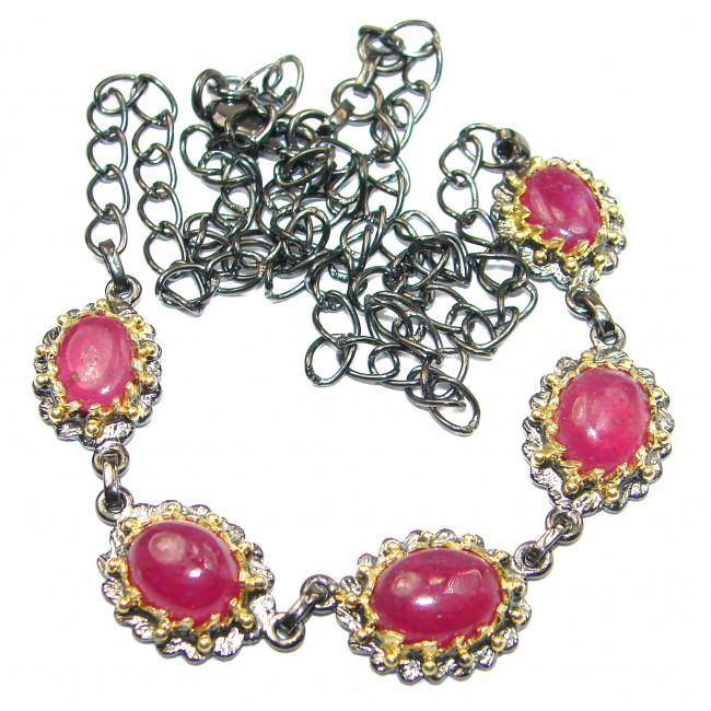 Authentic Ruby 14K Gold Rhodium over .925 Sterling Silver handmade Statement Necklace