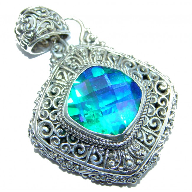 Authentic Volcanic Blue Topaz .925 Sterling Silver handmade pendant