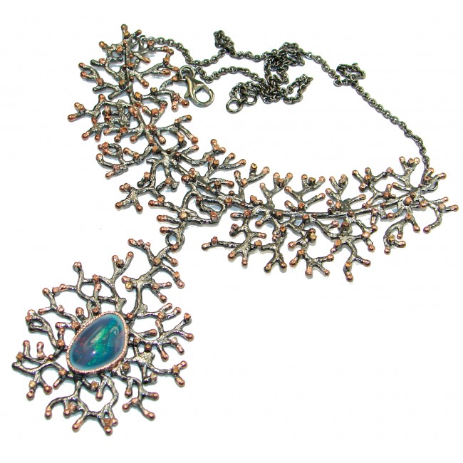 Spectacular Rustic Style Australian Doublet Opal .925 Sterling Silver brilliantly handcrafted necklace