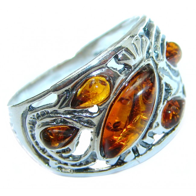 Huge Baltic Amber .925 Sterling Silver ring; s. 8 3/4