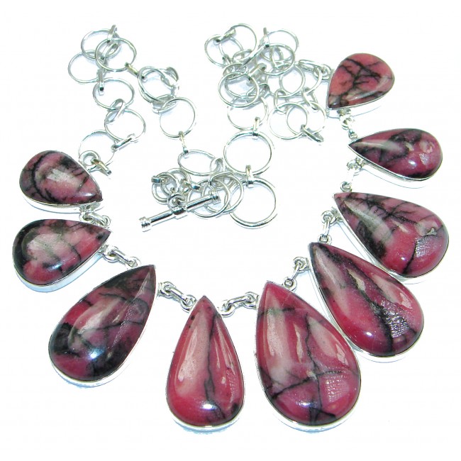 Huge Incredible Beauty Pink Rasberry Rhodonite .925 Sterling Silver handcrafted necklace
