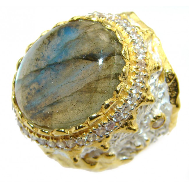 Regal Infinity Labradorite 18K Gold over .925 Sterling Silver ITALY handmade ring size 7 1/2