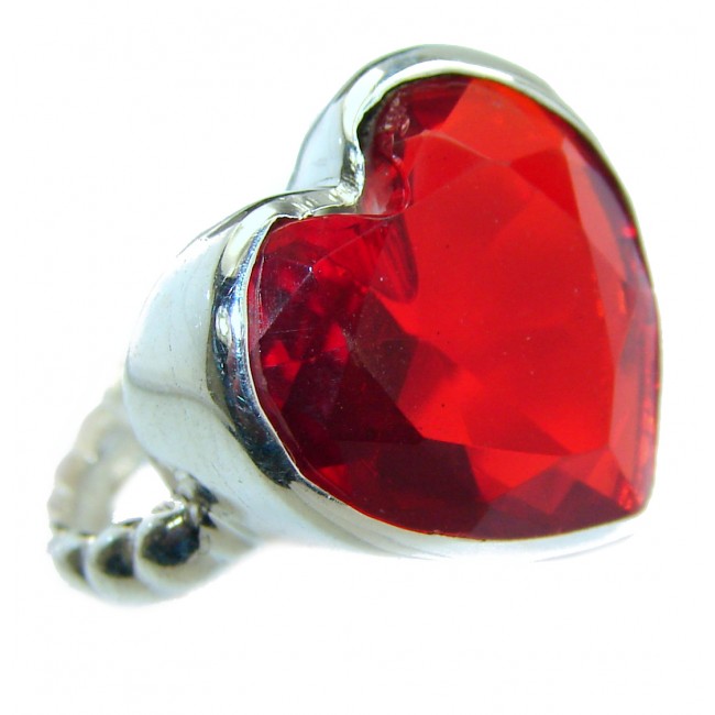 Sweet Heart Red Topaz .925 Silver handcrafted Ring s. 6