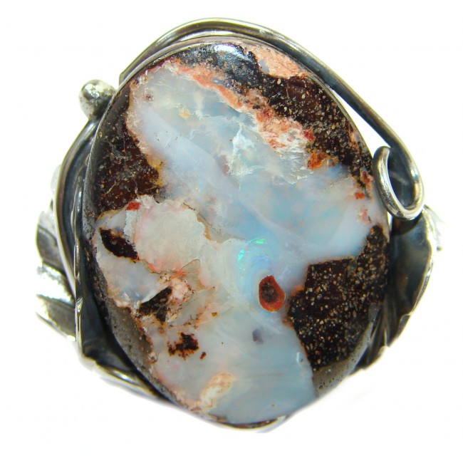 Huge Australian Boulder Opal .925 Sterling Silver handcrafted ring size 7 adjustable