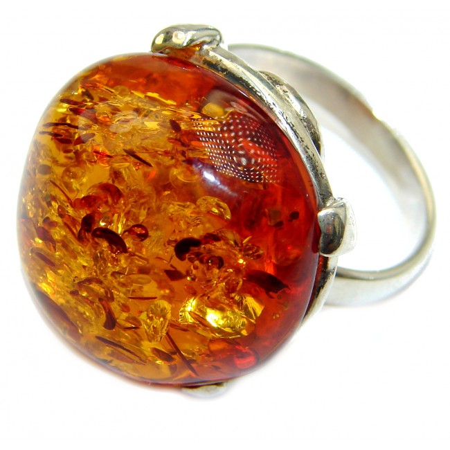 Huge Baltic Amber .925 Sterling Silver ring; s. 7 adjustable