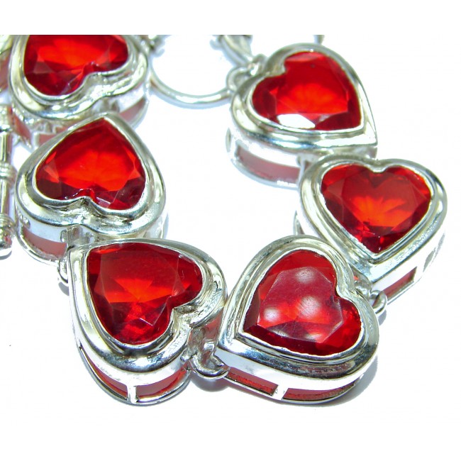 Passion's Hearts Red Quartz .925 Sterling Silver handcrafted Bracelet