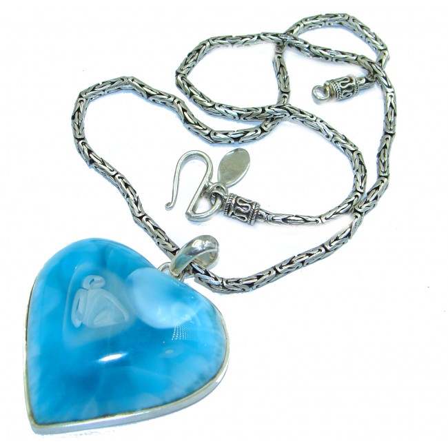 Large Angel's Heart Best quality AAAAA Larimar .925 Sterling Silver handmade necklace