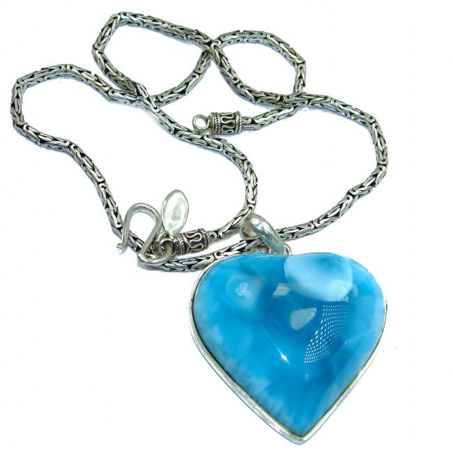 Large Angel's Heart Best quality AAAAA Larimar .925 Sterling Silver handmade necklace