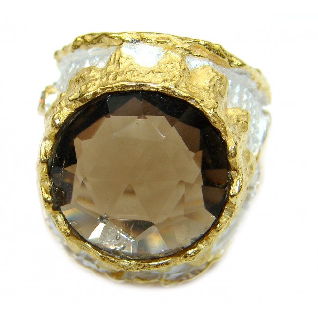Bold Champagne Smoky Topaz 14K Gold over .925 Sterling Silver Ring size 6