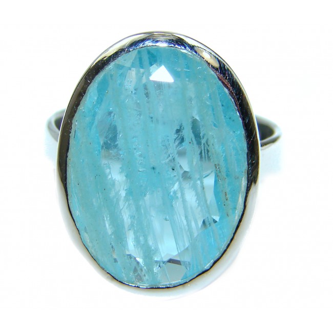Classy Design Blue Aquamarine .925 Sterling Silver handmade ring s. 8