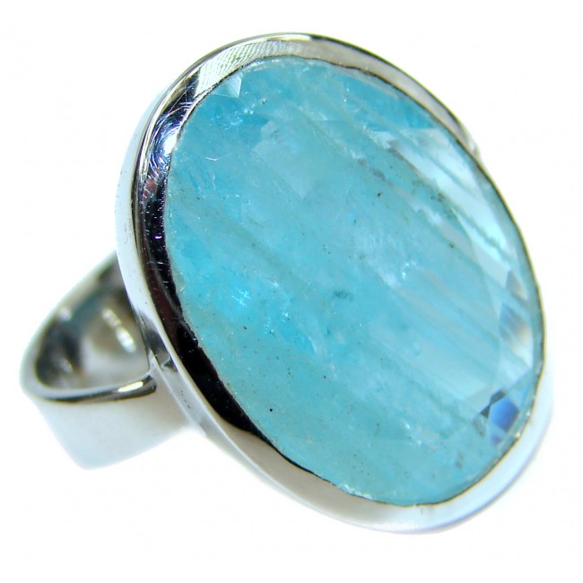 Classy Design Blue Aquamarine .925 Sterling Silver handmade ring s. 8
