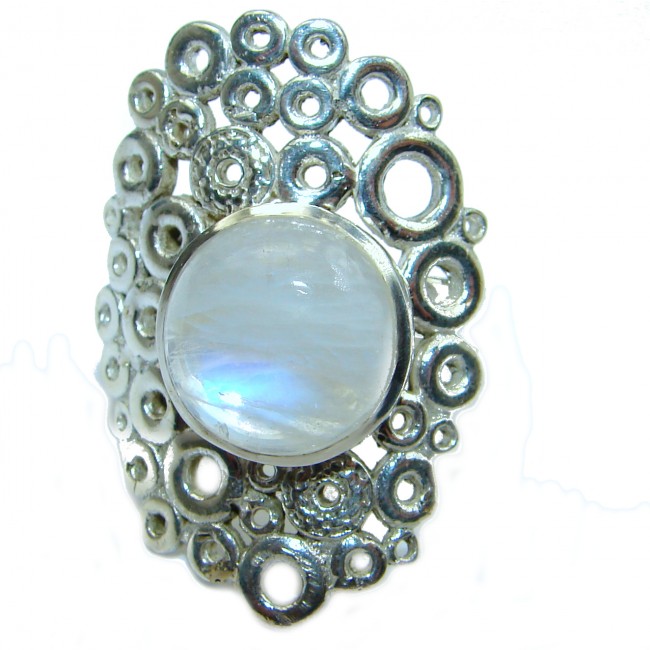 Fire Moonstone oxidized .925 Sterling Silver handcrafted ring size 7 adjustable