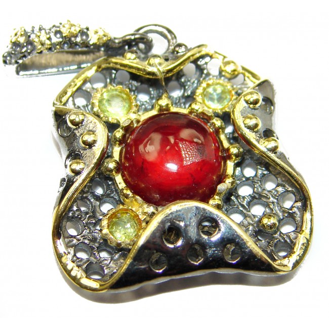 Vintage Style Ruby 14k Gold over .925 Sterling Silver handmade Pendant