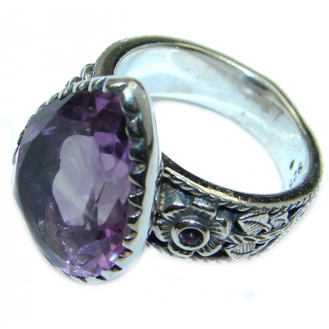 Spectacular 40 ct Amethyst .925 Sterling Silver brilliantly handcrafted Ring size 8