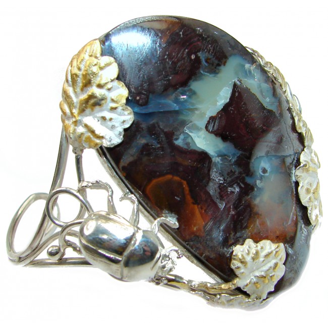 Rustic Design Beetle Australian Boulder Opal handmade .925 Sterling Silver Bracelet / Cuff