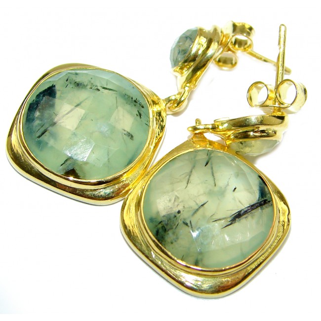Juicy Authentic Moss Prehnite 14K Gold over .925 Sterling Silver handmade earrings