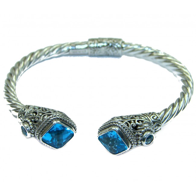 Chunky Luxury Blue Magic Topaz .925 Sterling Silver handmade Hinged Cuff/Bracelet