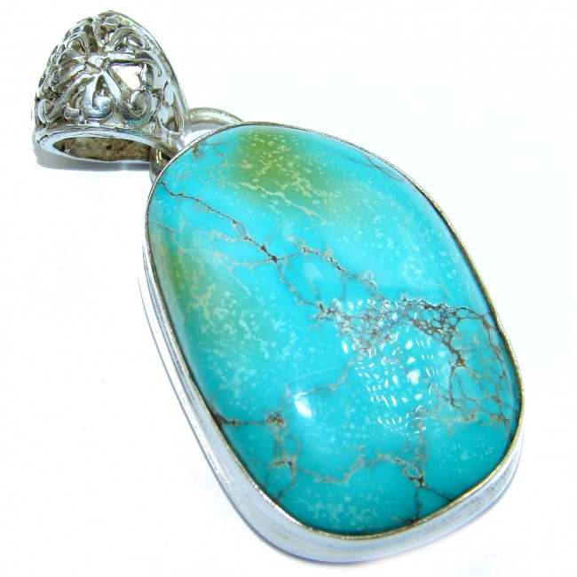 Huge Exquisite authentic Turquoise .925 Sterling Silver handmade Pendant
