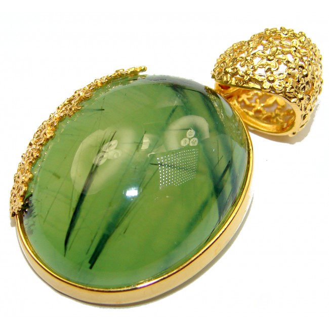 Incredible Authentic Moss Prehnite 18K Gold over .925 Sterling Silver handmade pendant