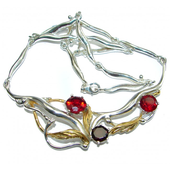 Sublime Design Garnet 14K Gold over .925 Sterling Silver handmade Necklace