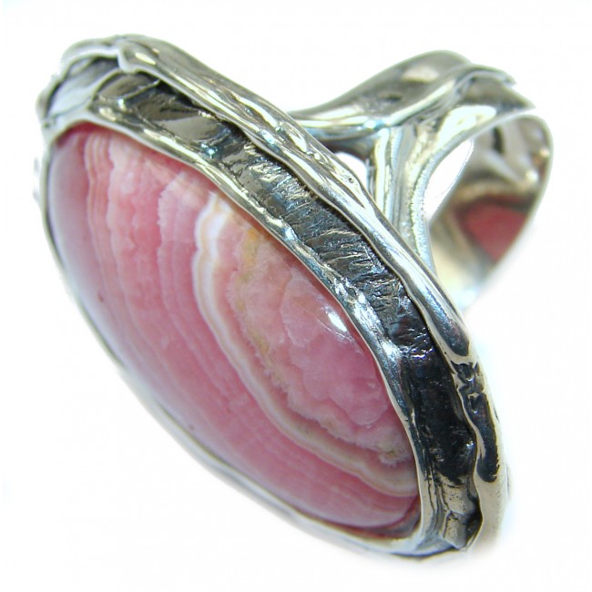 Argentinian Rhodochrosite .925 Sterling Silver handmade ring size 7 adjustable