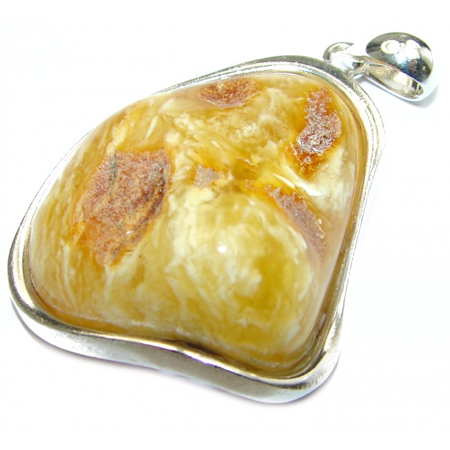 Huge Natural Butterscotch Baltic Amber .925 Sterling Silver handmade Pendant
