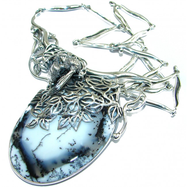 Silver Bee genuine Dendritic Agate .925 Sterling Silver handcrafted necklace