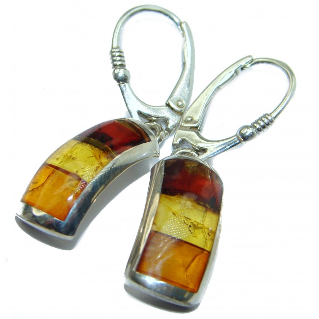 Gorgeous Polish Baltic Mosaic Amber Handcrafted .925 Sterling Silver entirely handcrafted earrings
