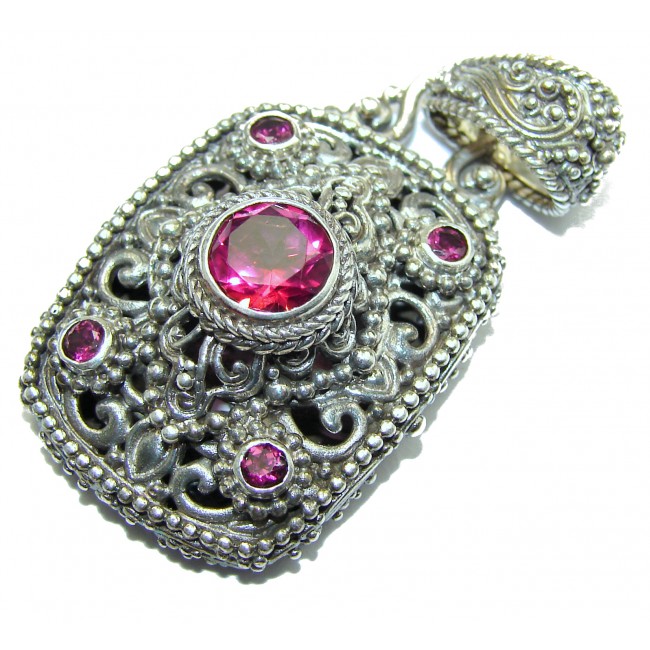 Authentic Volcanic Pink Topaz .925 Coral Sterling Silver handmade pendant