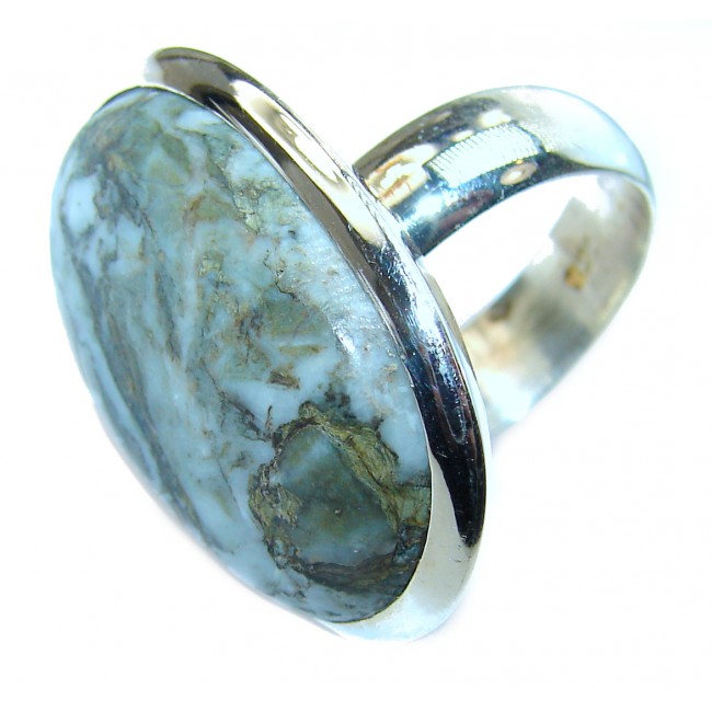 Natural Moss Agate .925 Sterling Silver handmade Cocktail Ring s. 8