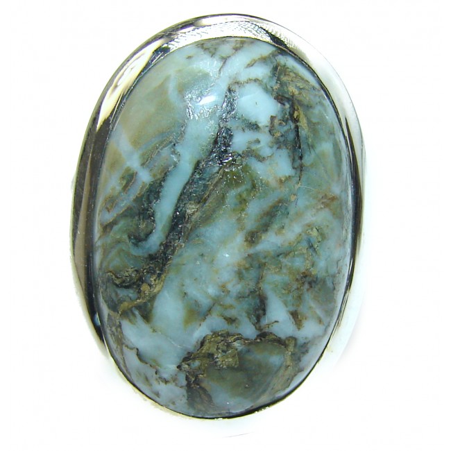 Natural Moss Agate .925 Sterling Silver handmade Cocktail Ring s. 8