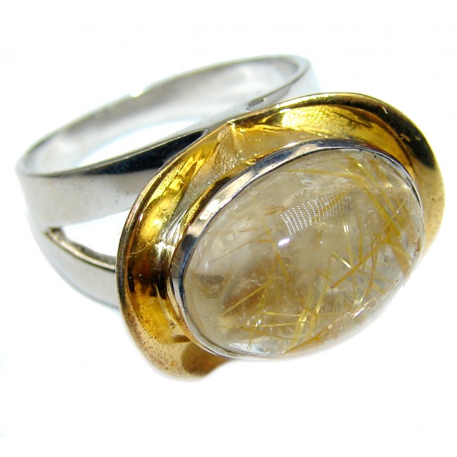 Golden Rutilated Quartz .925 Sterling Silver handcrafted Ring Size 7