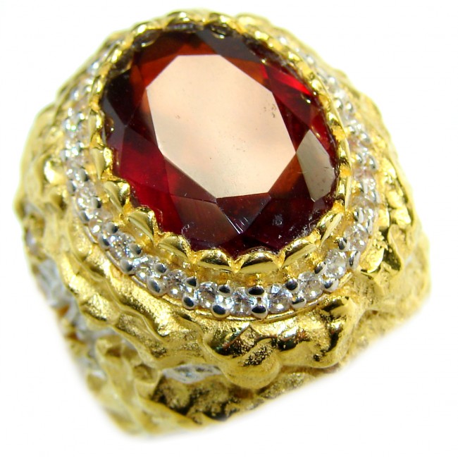 Large genuine Ruby 14K Gold over .925 Sterling Silver Statement Italy made ring; s. 8