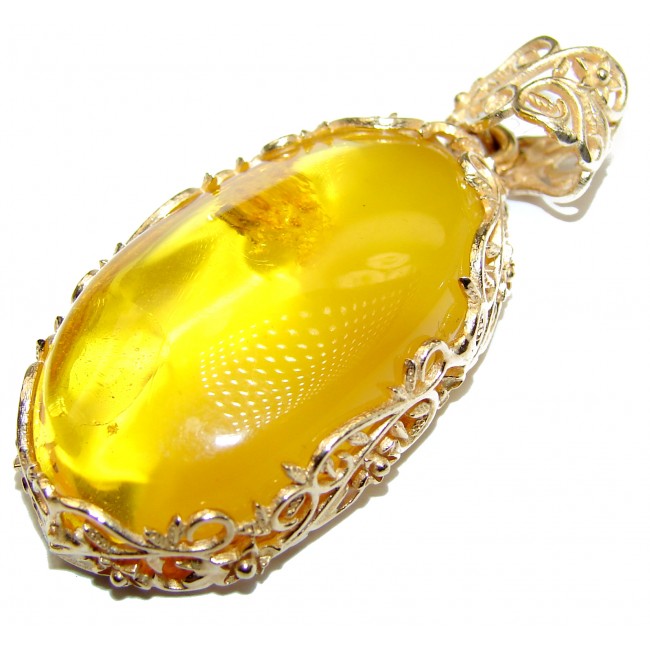 Huge Natural Baltic Amber The gold of the North 18K Gold over .925 Sterling Silver handmade Pendant