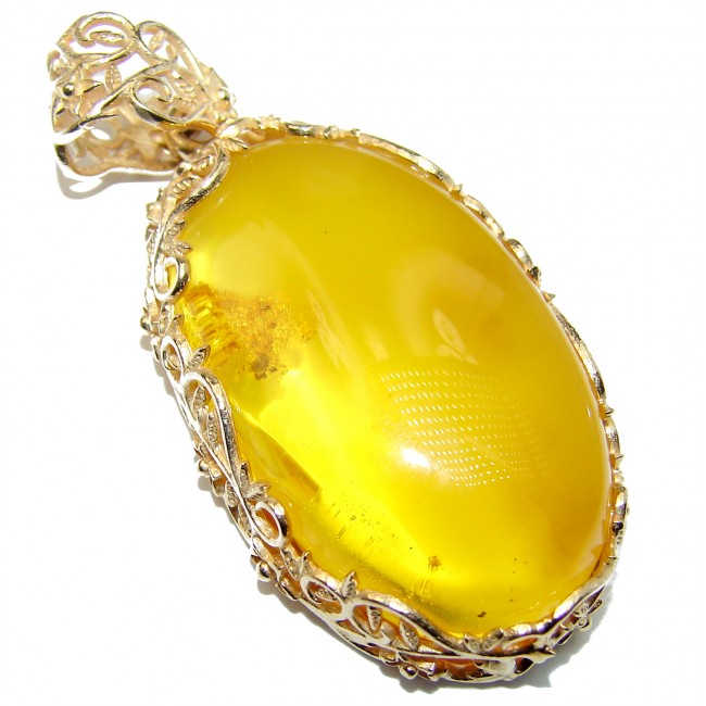 Huge Natural Baltic Amber The gold of the North 18K Gold over .925 Sterling Silver handmade Pendant