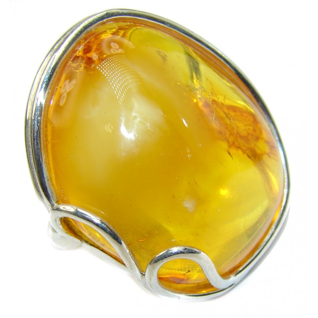 Huge Genuine Butterscotch Baltic Amber .925 Sterling Silver handmade Ring size 7 adjustable