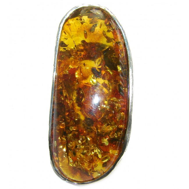 HUGE authentic Baltic Amber .925 Sterling Silver handcrafted ring; s. 7 adjustable