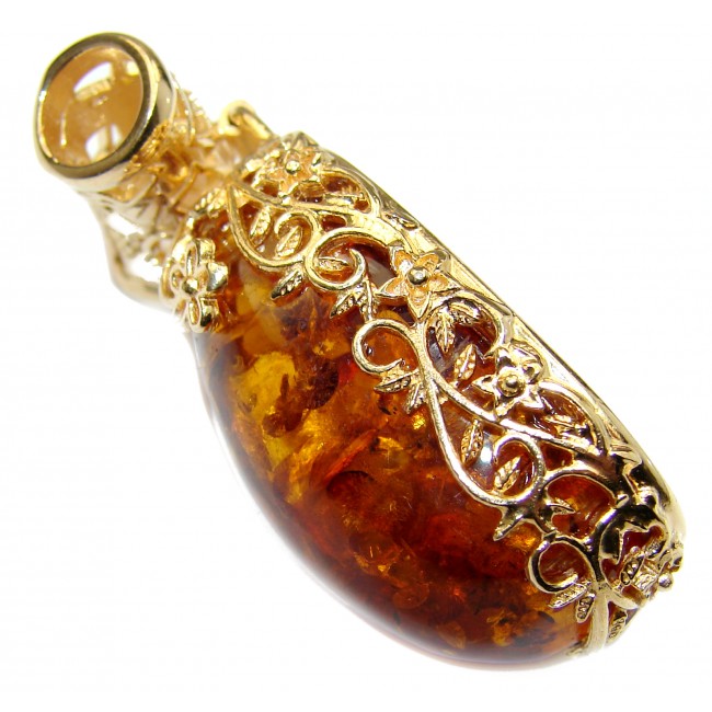 Vintage Style Natural Baltic Amber 14K Gold over .925 Sterling Silver handmade Pendant