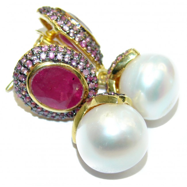 Classy Beauty genuine Ruby 14K Gold over .925 Sterling Silver handmade earrings