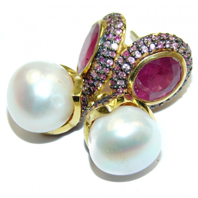 Classy Beauty genuine Ruby 14K Gold over .925 Sterling Silver handmade earrings