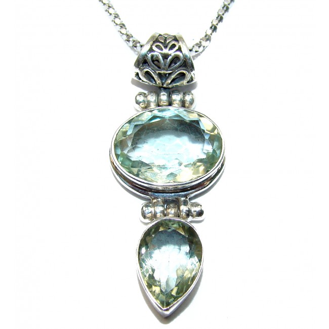 Luxury Old Fashion Genuine Green Amethyst .925 Sterling Silver handmade Necklace