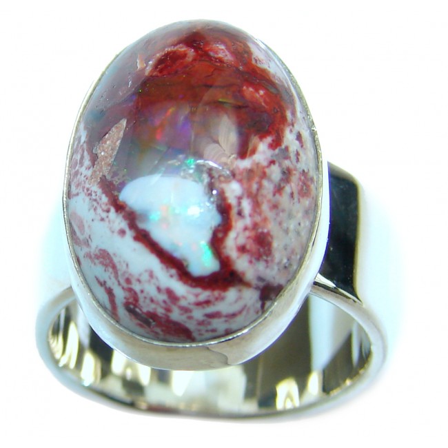 New Design Genuine Mexican Opal .925 Sterling Silver handmade Ring size 6 1/4